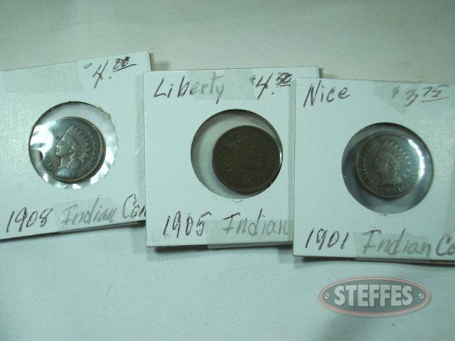 (3) Indian Head Cents, 1901, 1905, & 1908